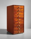 George Nelson, Miniature chest, model no. 5217, circa 1955, Rosewood, enameled steel