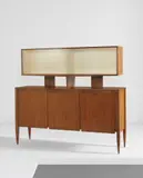 Cabinet with superstructure, model nos. 2160 and 2164 by Gio Ponti, 1950s, Walnut, walnut-veneered wood, painted wood, glass, brass, sold Jun 2016