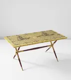 "Piazza con obelisco" coffee table by Piero Fornasetti, 1950s, Painted and transfer-printed wood, painted wood, brass, sold Jun 2016