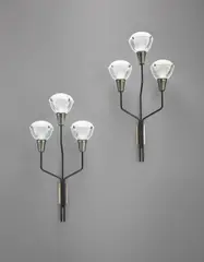 Pair of large "Italia 22" wall lights by Luigi Caccia Dominioni, circa 1958, Painted steel, patinated aluminum, pressed glass, brass, sold Jun 2016