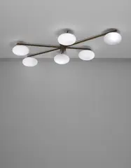 Six-armed ceiling light by Angelo Lelii, 1950s, Brass, frosted glass, nickel-plated metal, sold Jun 2016