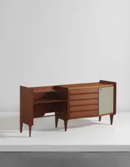 Sideboard by Gio Ponti, 1950s, Mahogany-veneered wood, glass, vinyl, brass, offered Jun 2016
