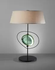 Max Ingrand, Rare table lamp, circa 1963, Painted steel, painted metal, lens-cut glass, linen shade