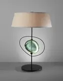 Max Ingrand, Rare table lamp, circa 1963, Painted steel, painted metal, lens-cut glass, linen shade