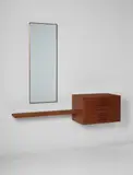 Wall-mounted vanity and mirror, designed for Casa Matteo Longoni by Gio Ponti, 1950s, Sapele-veneered wood, mirrored glass, brass, sold Jun 2016