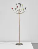 Gino Sarfatti, Rare adjustable floor lamp, circa 1948, Brass, painted metal, soapstone