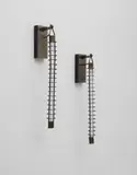 Franco Albini, Pair of rare wall lights, designed for the National Institute of Assurance Office Building, Parma, 1950-1954, Patinated brass, painted wood