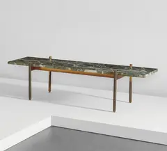 Bench designed for Casa Matteo Longoni by Gio Ponti, 1950s, Brass, green marble, sold Jun 2016