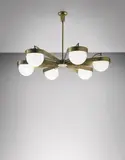 Arredoluce, Rare chandelier, 1950s, Brass, frosted glass
