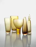 Four vases and a decanter by Paolo Venini and Tobia Scarpa, 1946-1970, Inciso glass, battuto glass, sold Dec 2016