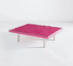 "Table rose" by Yves Klein, designed 1961, Acrylic, glass, rose pigment, chromium-plated metal, sold Dec 2016