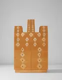 "Chest with Diamonds and Dots" by Judy Kensley McKie, 1997, Carved obeche, ebony, poplar, sold Dec 2016