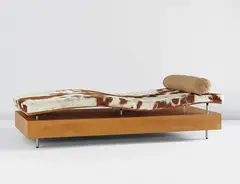 Maya Lin, "Longitude Chaise," from the “Earth is (Not) Flat” series, circa 1999, Maple, maple-laminated plywood, aluminum, cow hide, fabric