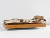 Maya Lin, "Longitude Chaise," from the “Earth is (Not) Flat” series, circa 1999, Maple, maple-laminated plywood, aluminum, cow hide, fabric