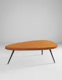 Low table by Charlotte Perriand, circa 1956, Pine, painted steel, sold Dec 2016
