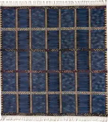 "Josefina blå" rug by Marianne Richter, designed 1955, woven 1957, Handwoven wool on a linen warp, sold Dec 2016