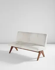 Pierre Jeanneret, "Public bench," model no. PJ-SI-37-B, designed for the High Court, Chandigarh, circa 1959-1960, Teak, hide