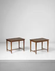 Jean-Michel Frank, Pair of side tables, circa 1938, Brushed and stained oak, brushed and stained oak-veneered wood