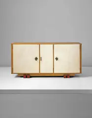 Paul Dupré-Lafon, Sideboard, 1940s, Oak-veneered wood, oak, parchment, leather, brass