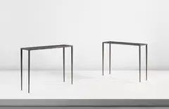 Jean-Michel Frank, Pair of console tables, circa 1938, Painted iron, leather-covered wood