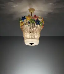 Ceiling light by Flavio Poli, 1950s, Clear and colored glass with gold leaf inclusions, painted steel, brass, sold Dec 2016