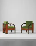 Pair of armchairs, from the Palazzo Gualino, Turin by Gino Levi Montalcini and Giuseppe Pagano, circa 1928, Buxus-covered wood, fabric, sold Dec 2016