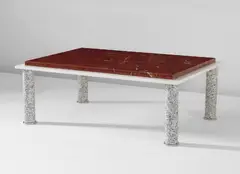 Coffee table by Ettore Sottsass, 1984, Rosso Levanto marble, white marble, granite, chromium-plated metal, sold Dec 2016