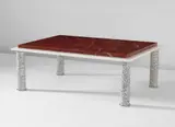 Coffee table by Ettore Sottsass, 1984, Rosso Levanto marble, white marble, granite, chromium-plated metal, sold Dec 2016