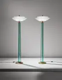 Gio Ponti and Pietro Chiesa, Pair of "Zodiac" floor lamps, circa 1937, Acid-etched glass, glass, brass