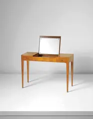Gio Ponti, Rare dressing table, 1950s, Cherry-veneered wood, mahogany, mirrored glass, brass