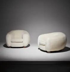 Jean Royere, Pair of "Ours Polaire" armchairs, 1950s, Fabric, oak