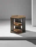 Eugène Printz, Adjustable three-part bibliothèque, circa 1932, Palmwood-veneered wood, brass