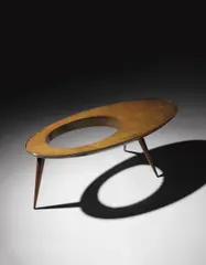 Rare side table by Gio Ponti, circa 1950, Walnut, pearwood-veneered wood, painted wood, glass, sold Dec 2016