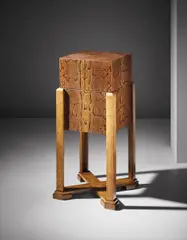 Marcel Coard, Important drinks cabinet, circa 1925, Oak, python-covered oak, leather-covered oak, silver-plated brass