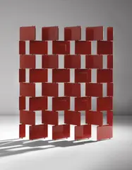 Eileen Gray, Unique "Brick" screen, designed 1922-1923, executed 1973, Red lacquered wood, steel, brass