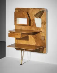 "Bedside dashboard," designed for Nordiska Kompaniet by Gio Ponti, 1953, Walnut root burl-veneered wood, painted brass, brass, glass, Bakelite, offered Dec 2016