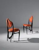 Roberto Gabetti and Aimaro Isola, Rare pair of side chairs, from the Stock Exchange building, Turin, circa 1956, Ebonized beech, leather, painted iron