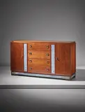 Marcel Coard, Chest of drawers, 1928-1929, Purple heart-veneered oak, mahogany-veneered wood, silver-plated brass, sodalite