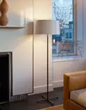 Mindel Shelton & Associates, Pair of floor lamps, 1994, Nickel-plated brass, paper shades