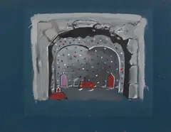 Stage set drawing by Christian Bérard, first half 20th century, Gouache in colors, on blue wove paper, offered Dec 2016