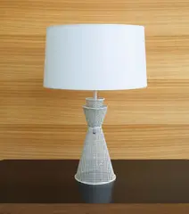 Mathieu Matégot, Table lamp, 1950s, Painted perforated steel, brass, paper shade
