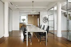 Unique dining table by Mindel Shelton & Associates, 1995, Stainless steel, Corian, offered Dec 2016