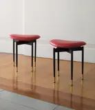 Carlo Mollino, Pair of stools, from the Lutrario Ballroom, Turin, circa 1959, Painted steel, brass, vinyl