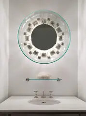 Max Ingrand, Illuminated "Pistil" mirror, model no. 2044, 1960s, Mirrored glass, chiseled glass, brass, nickel-plated brass