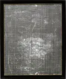 Michiel Ceulers, Corpse After Negating Visual Art Strategies (C.A.N.V.A.S.), 2012, oil, spray paint on linen, in artist's cardboard frame