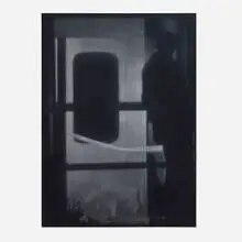 Troy Brauntuch, Untitled (Figure in Doorway), 1994, conté crayon on cotton fabric