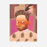 Devan Shimoyama, Cookie, 2018, oil, colored pencil, feathers and mixed media on canvas