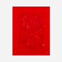 James Hayward, San Jose (from the Red Maps series), 1991, oil and enamel on found paper map on gator board in acrylic artist's frame