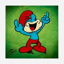 Herr Nilsson, Papa Smurf, 2017, spray paint, acrylic and glitter on resin coated wood board