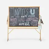 The Bruce High Quality Foundation, Untitled, 2013, slate chalkboard, chalk, leather shoes and masks